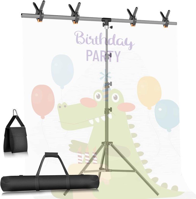 GLOSHOOTING 8.5 x 5ft T-Shape Portable Backdrop Stand with Sandbag - Adjustable Photo Background Stand Kit with Spring Clamp and Carry Bag for Photography Party Photoshoot Studio Video - Image 1